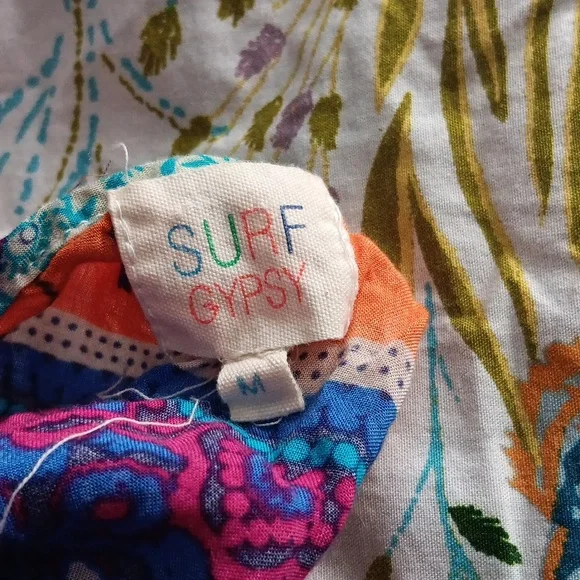 ❤️2 For $14❤️ Surf Gypsy Vibrant Orange and Blue Women's Blouse - Picture 4 of 5